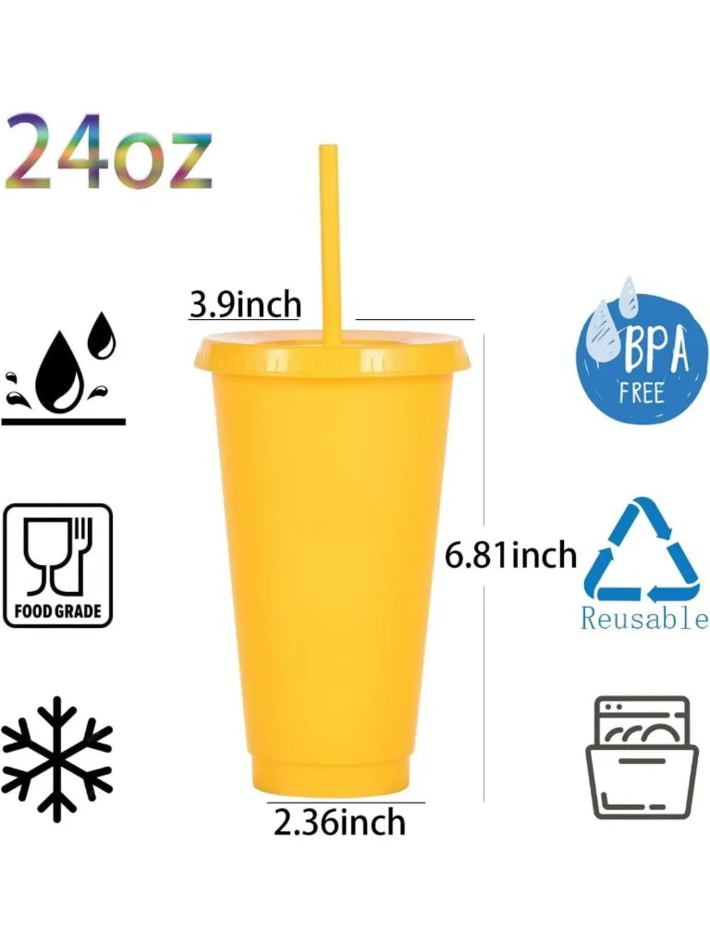 Reusable 24 oz Plastic Cups with Lids & Straws - Bulk Party Cups for Iced